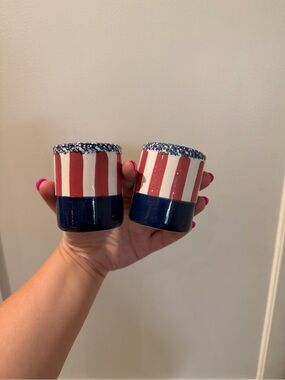 Striped Ceramic Salt and Pepper Shaker Set - Red White Blue